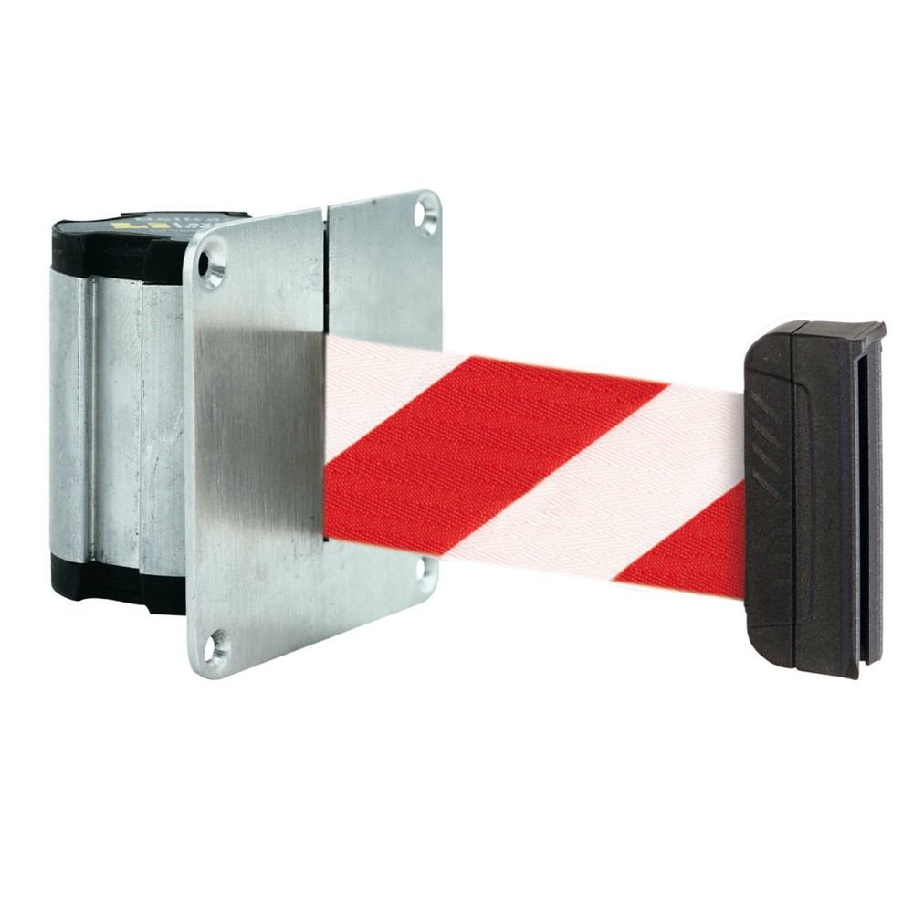 Sangle murale de délimitation L avec embout magnétique, longueur 3,7 m, strié en diagonale rouge/blanc