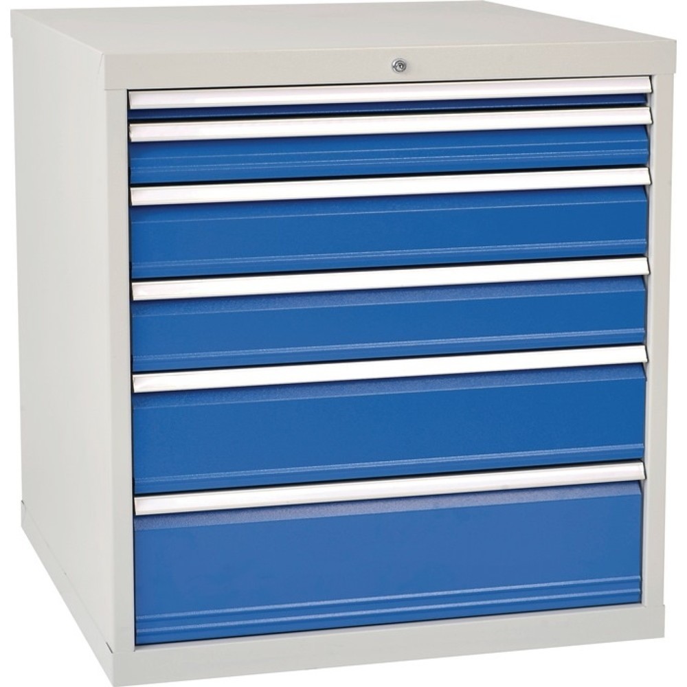 Schubladenschrank, grau/blau 6 Schubl., H1019xB1005xT736mm, Vollauszug