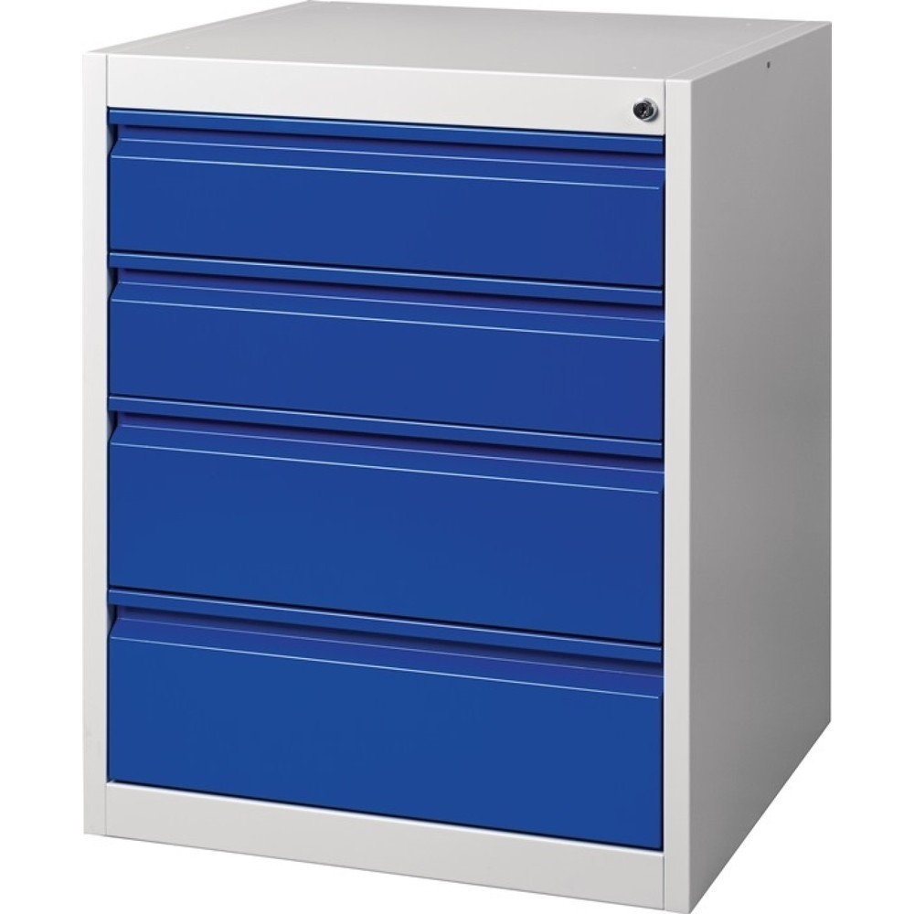 Schubladenschrank BK 600, grau/blau 4 Schubl., H800xB600xT600mm, Einfachauszug