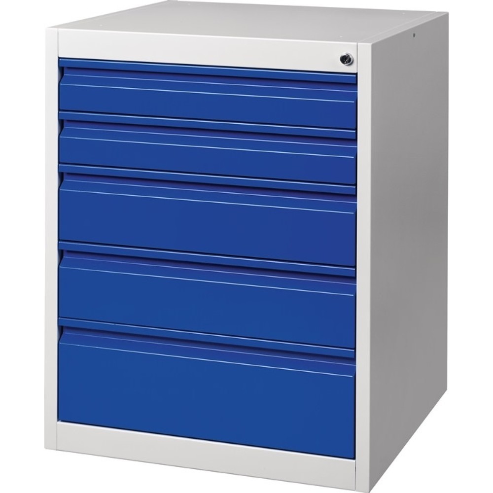 Schubladenschrank BK 600, grau/blau 5 Schubl., H800xB600xT600mm, Einfachauszug