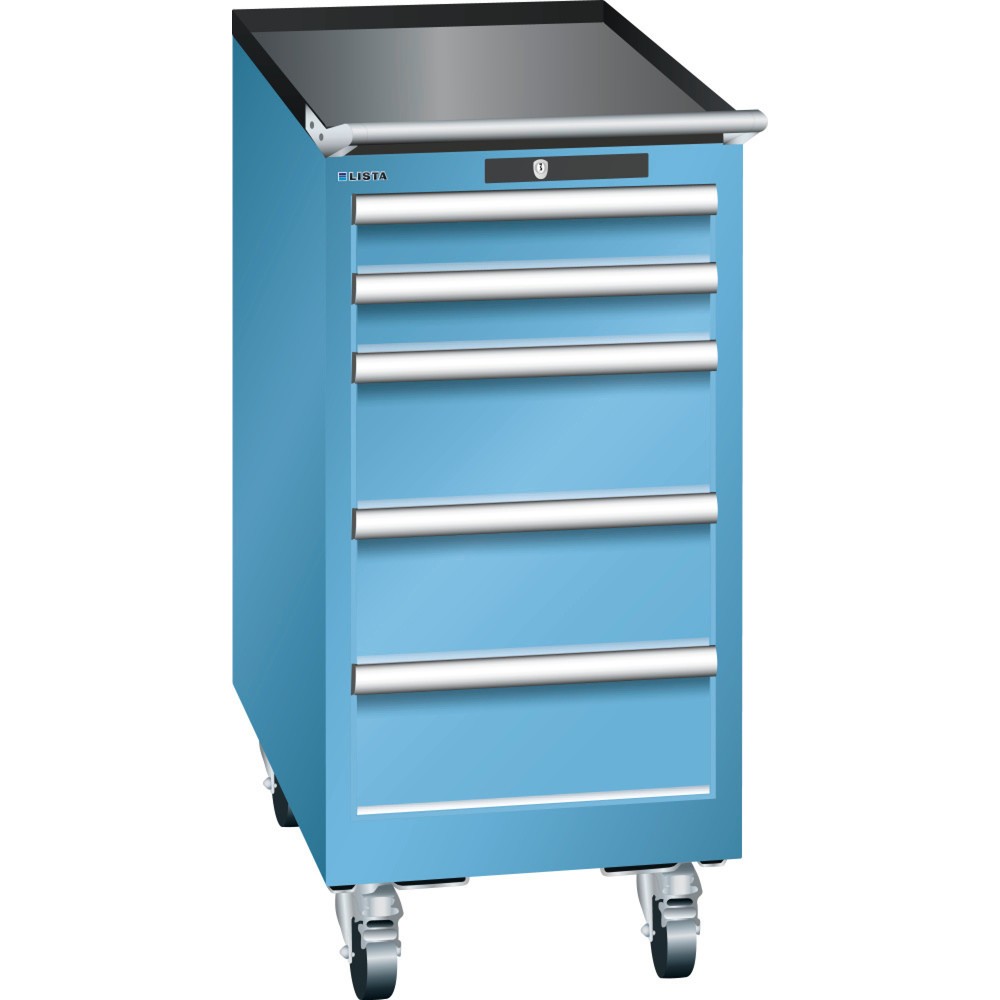 Servante d'atelier LISTA 18x36E, (lxPxH) 411x725x890 mm, 5 tiroirs, 2 x 75 / 3 x 150, bleu clair, KEY Lock