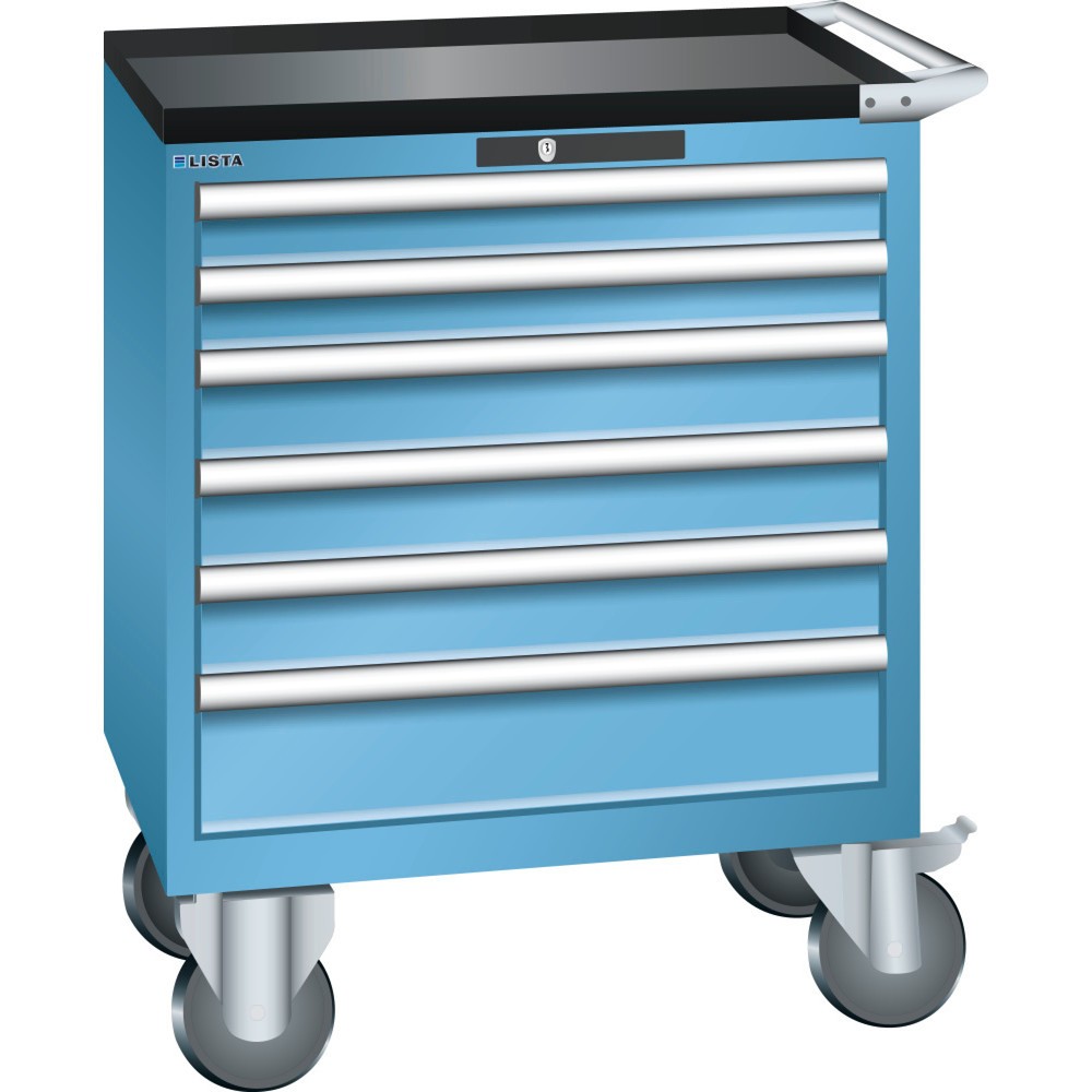 Servante d'atelier LISTA 36x27E, (lxPxH) 717x572x962 mm, 6 tiroirs, 2 x 75 / 3 x 100 / 1 x 150, bleu clair, KEY Lock