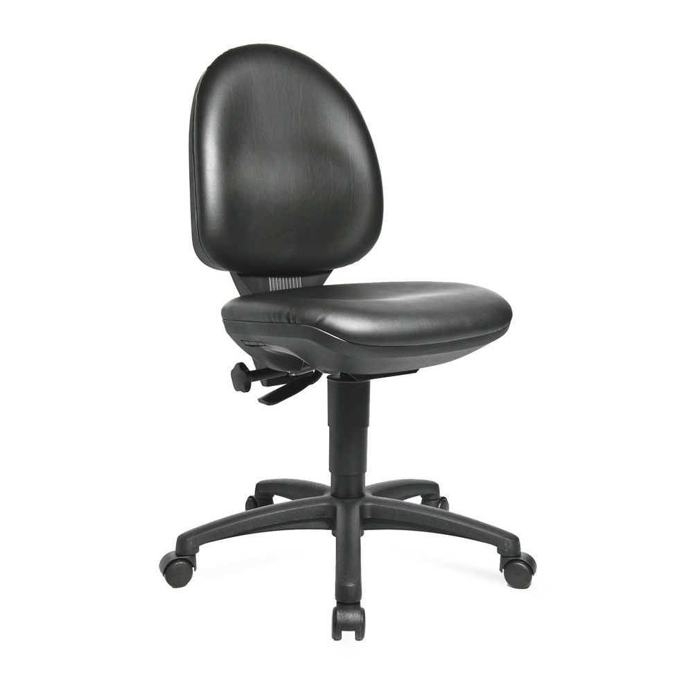 Chaise de travail pivotante Topstar® Tec 50, simili cuir, hauteur d'assise 420-550 mm, roulettes, noir