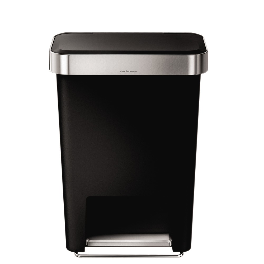 SIMPLEHUMAN Tret-Abfallbehälter Rectangular, aus Kunststoff, 45 Liter, mit Beutelspender, schwarz