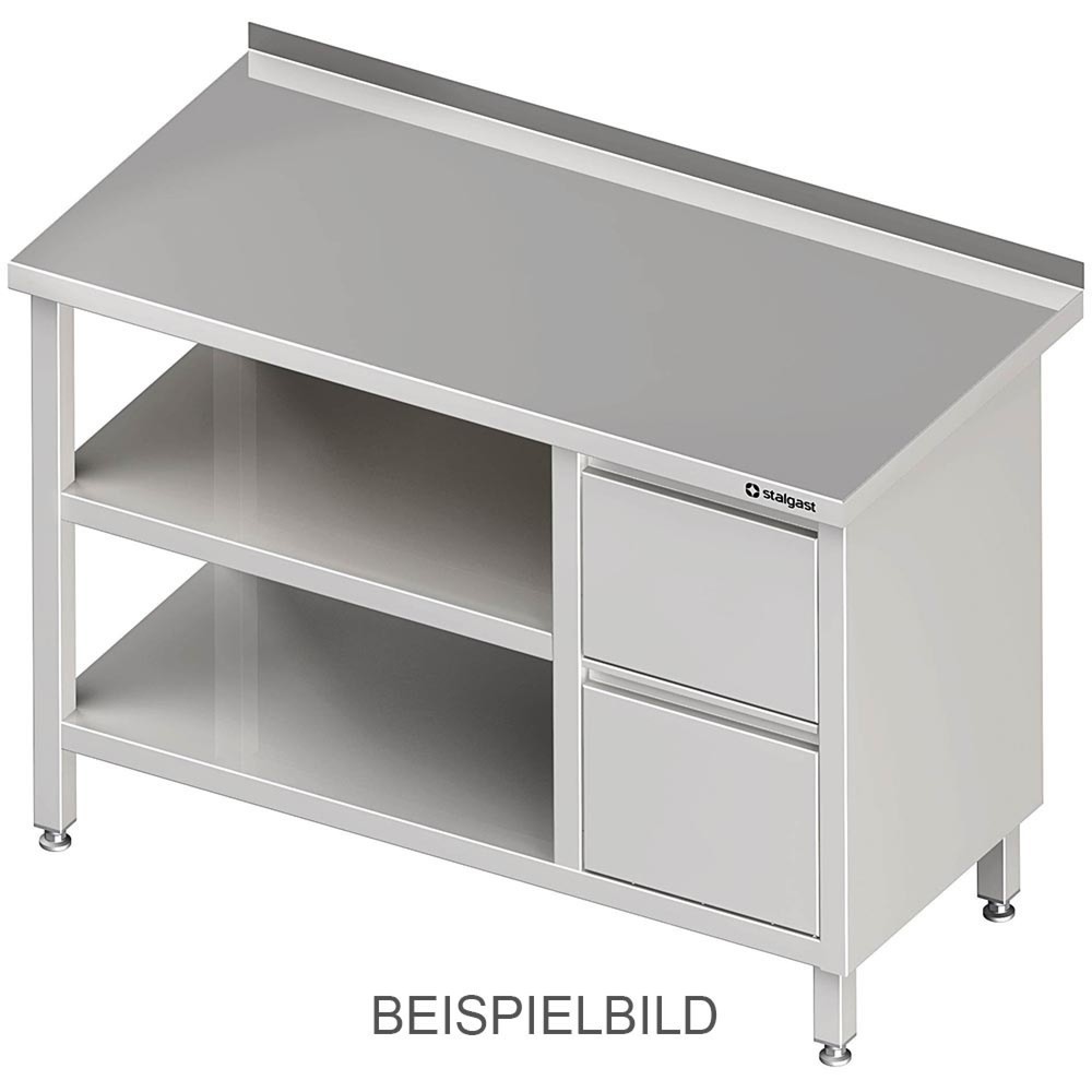 Stalgast Arbeitstisch mit Grund- und Zwischenboden, 2800x700x850 mm, mit 2er Schubladenblock links, mit Aufkantung, verschweisst