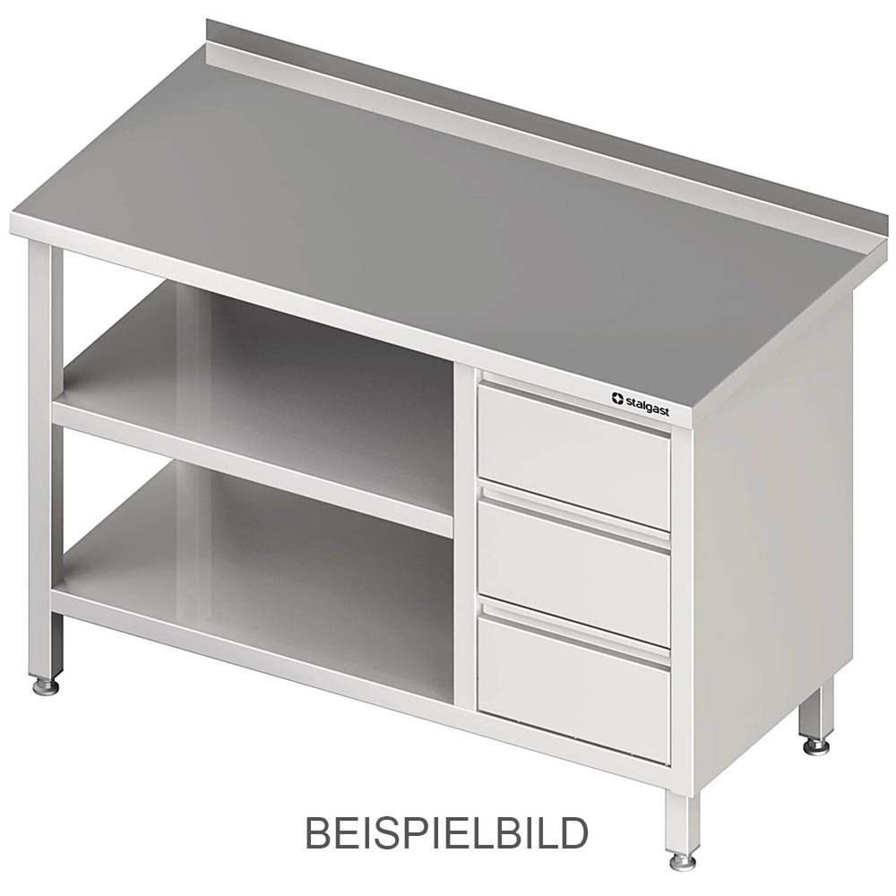 Stalgast Arbeitstisch mit Grund- und Zwischenboden, 2500x700x850 mm, mit 3er Schubladenblock links, mit Aufkantung, verschweisst