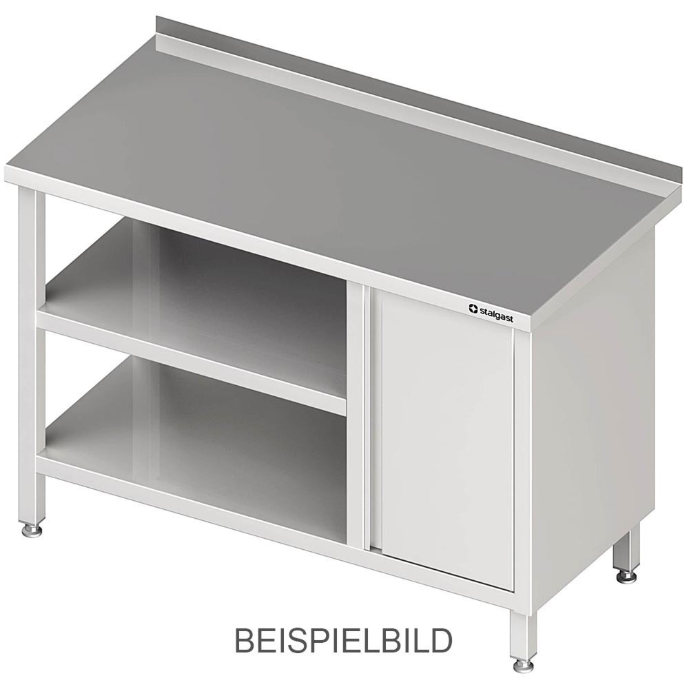 Stalgast Arbeitstisch mit Grund- und Zwischenboden, 900x600x850 mm, mit Flügeltürschrank links, mit Aufkantung, verschweisst