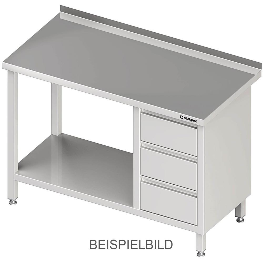 Stalgast Arbeitstisch mit Grundboden, 2500x700x850 mm, mit 3er Schubladenblock links, mit Aufkantung, verschweißt