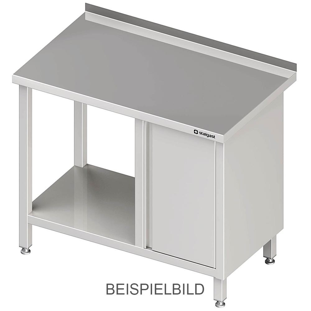 Stalgast Arbeitstisch mit Grundboden, 2100x700x850 mm, mit Flügeltürschrank rechts, ohne Aufkantung, verschweisst