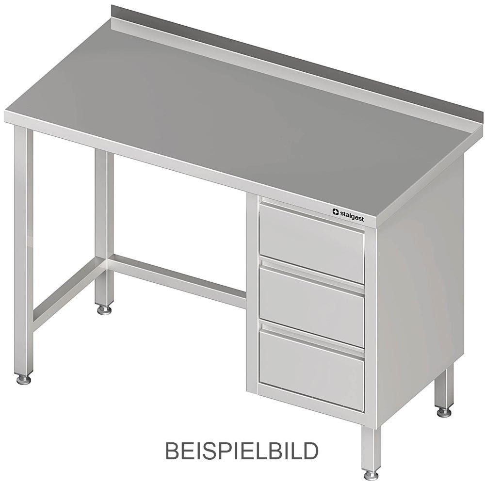 Stalgast Arbeitstisch ohne Grundboden, 2200x600x850 mm, mit 3er Schubladenblock links, ohne Aufkantung, verschweisst