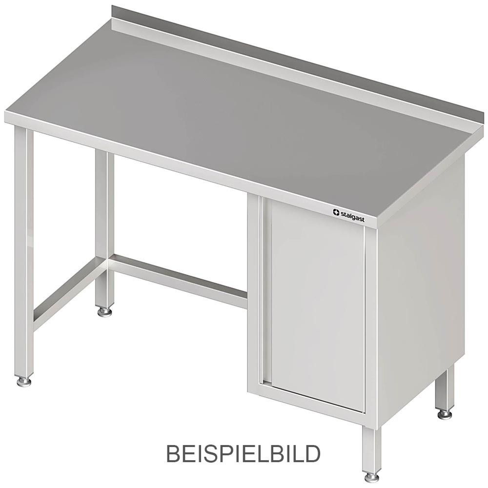 Stalgast Arbeitstisch ohne Grundboden, 900x600x850 mm, mit Flügeltürschrank links, mit Aufkantung, verschweißt