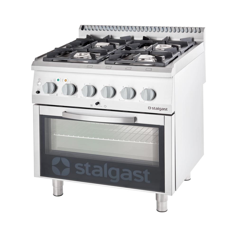 Stalgast Gasherd mit 4 Brennern (3,5+2x5+7) und Elektro-Backofen GN2/1, Serie 700 ND