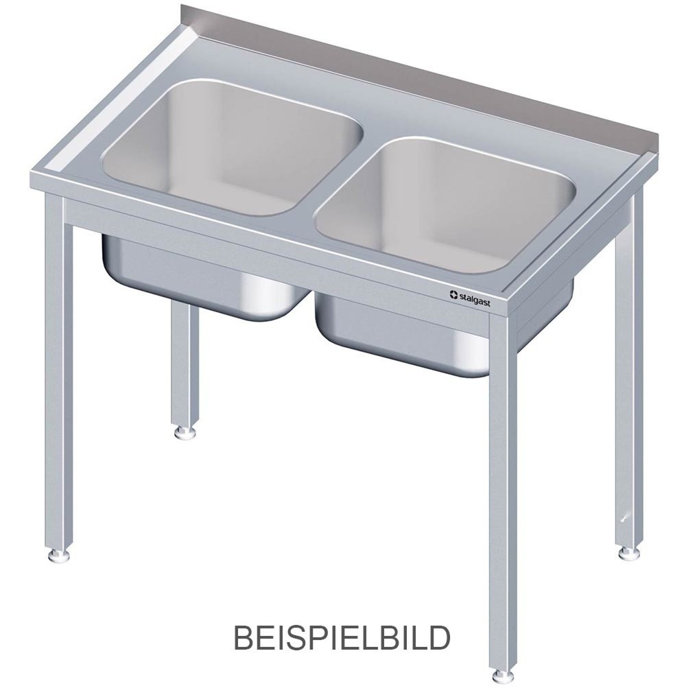 Stalgast Spültisch ohne Grundboden 1200x600x850 mm, mit zwei Becken links, mit Aufkantung, verschweisst