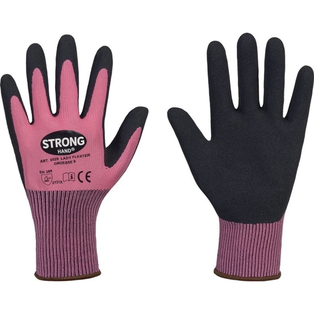 STRONGHAND Handschuhe LADY FLEXTER, EN 420/EN 388 PSA-Kategorie II, Größe 8 pink/schwarz