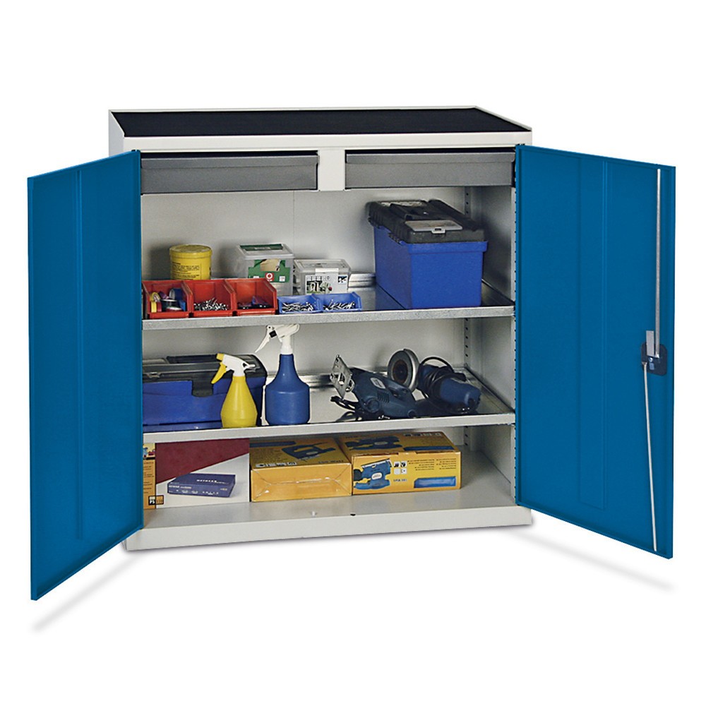 stumpf® Werkstatt-Beistellschrank  mit 2 Schubladen + 2 Wannen, HxBxT 1.000 x 1.000 x 500 mm, lichtgrau/enzianblau