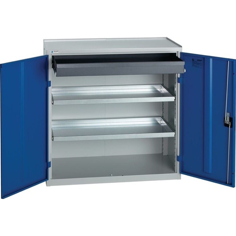 stumpf® Werkzeug-/Beistellschrank, 1 Schublade, 2 Böden, H1000xB1000xT500 mm, lichtgrau, RAL 7035/enzianblau, RAL 5010