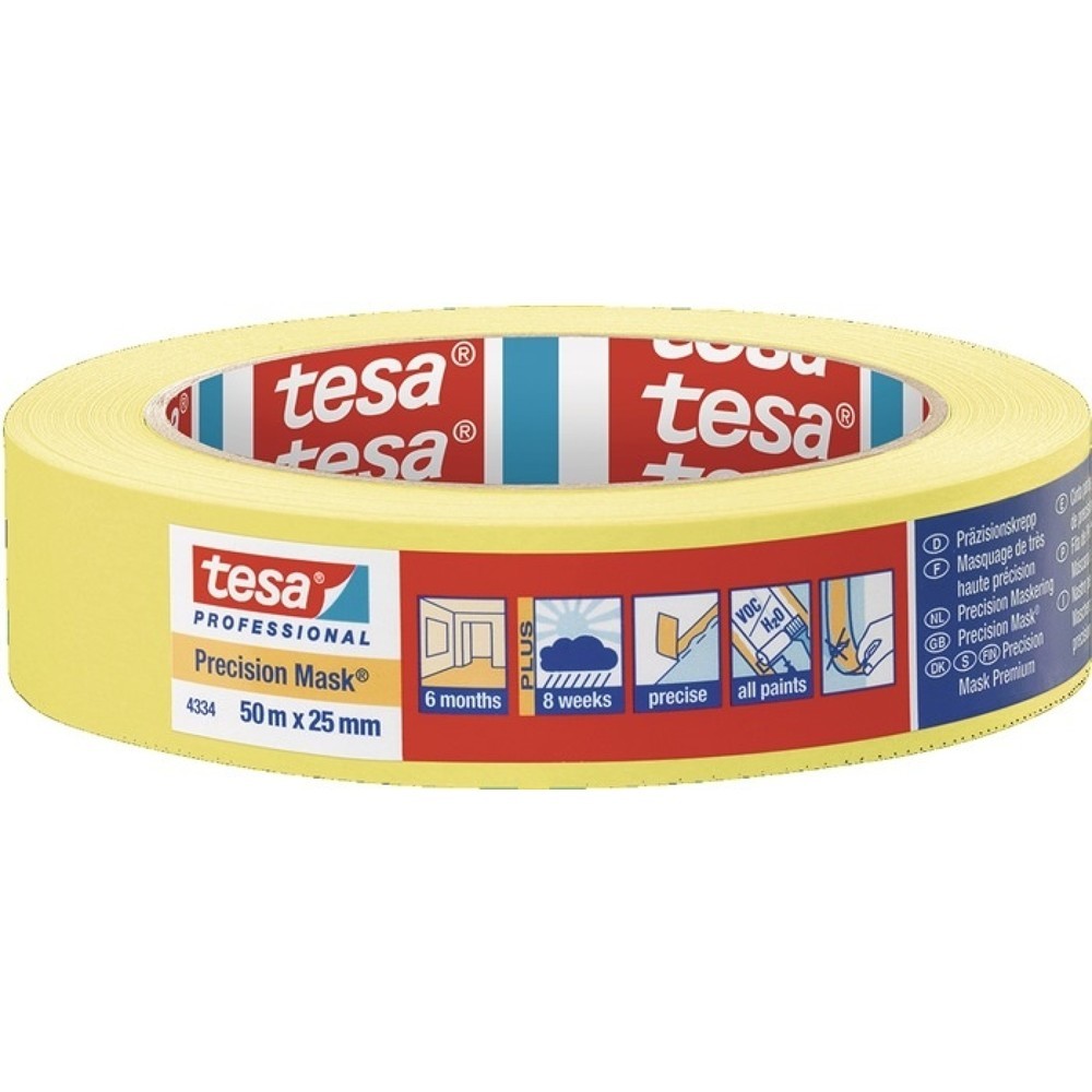 Crêpe de précision 4334 lisse jaune longueur 50 m largeur 19 mm rouleau TESA