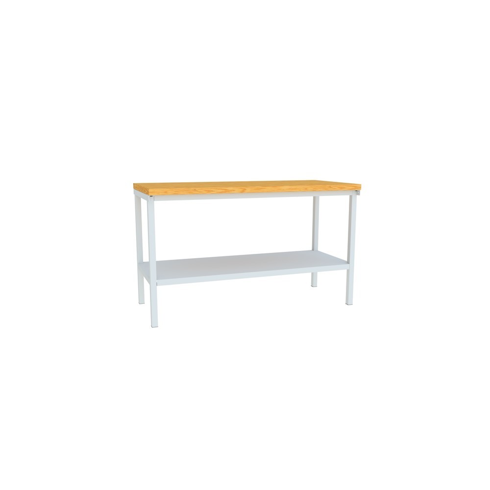 Table d’établi PAVOY avec tablette, H x l x P 900 x 1 500 x 700 mm, gris clair