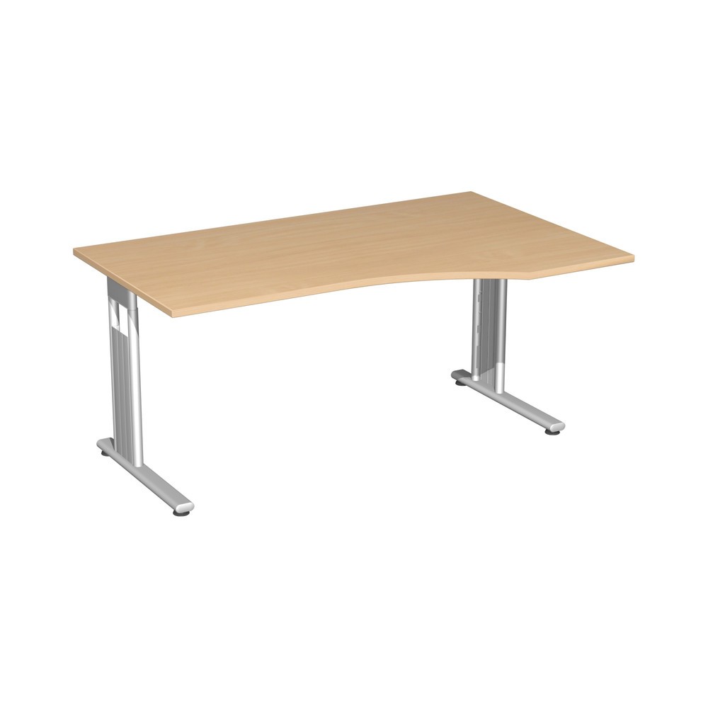 Table de travail pour PC Lissabon, bâti avec pied en C, forme pour PC à droite, l x P 1 800 x 1 000 mm, hêtre