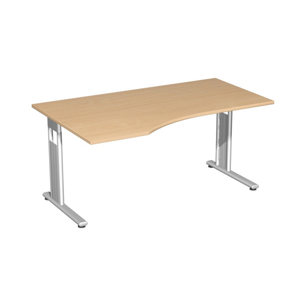 Table de travail pour PC Lissabon, bâti avec pied en C, forme pour PC à gauche, l x P 1 800 x 1 000 mm, hêtre