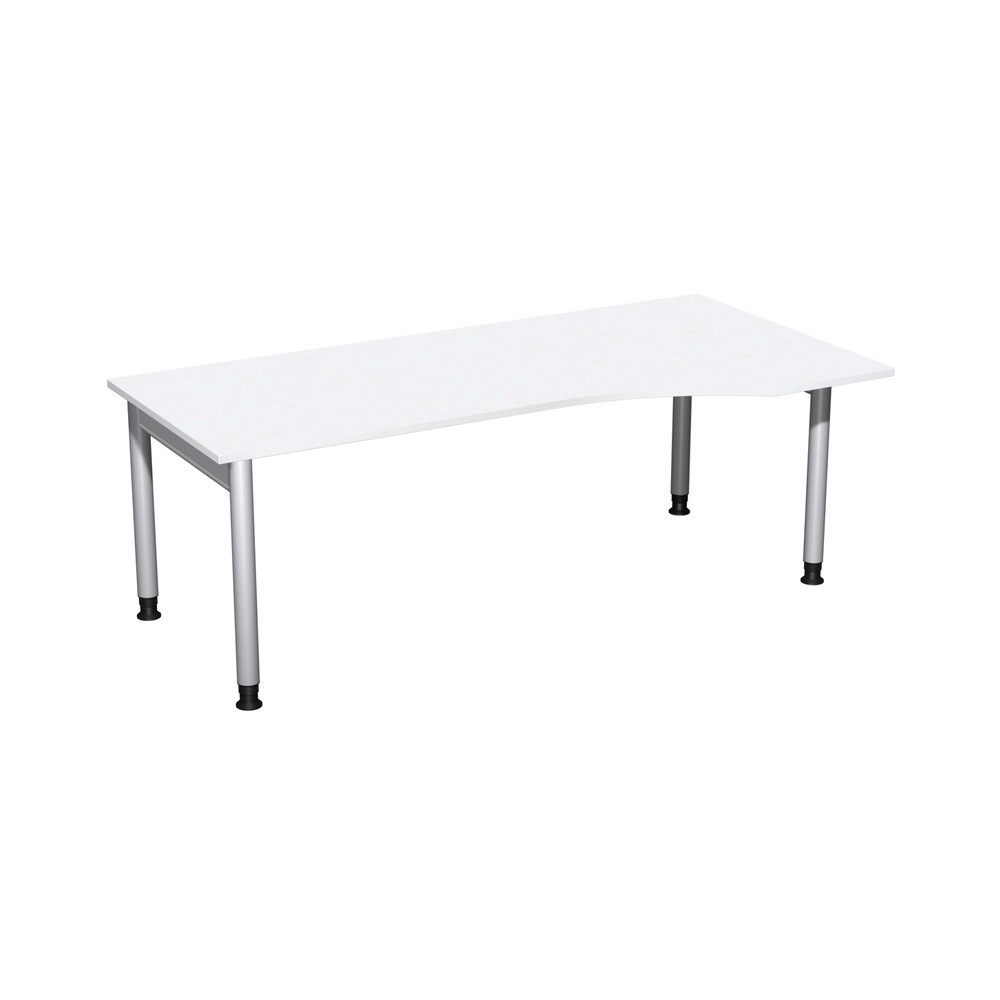 Table de travail pour PC Profi, bâti avec 4 pieds, réglable en hauteur, forme pour PC à droite, l x P 2000 x 1 000 mm, blanc