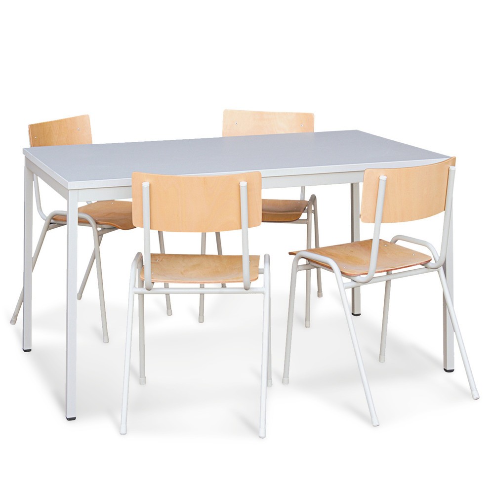 HEMMDAL Ensemble de chaises avec table en tubes d’acier, table l x P : 1 200 x 800 mm + 4 chaises, gris clair