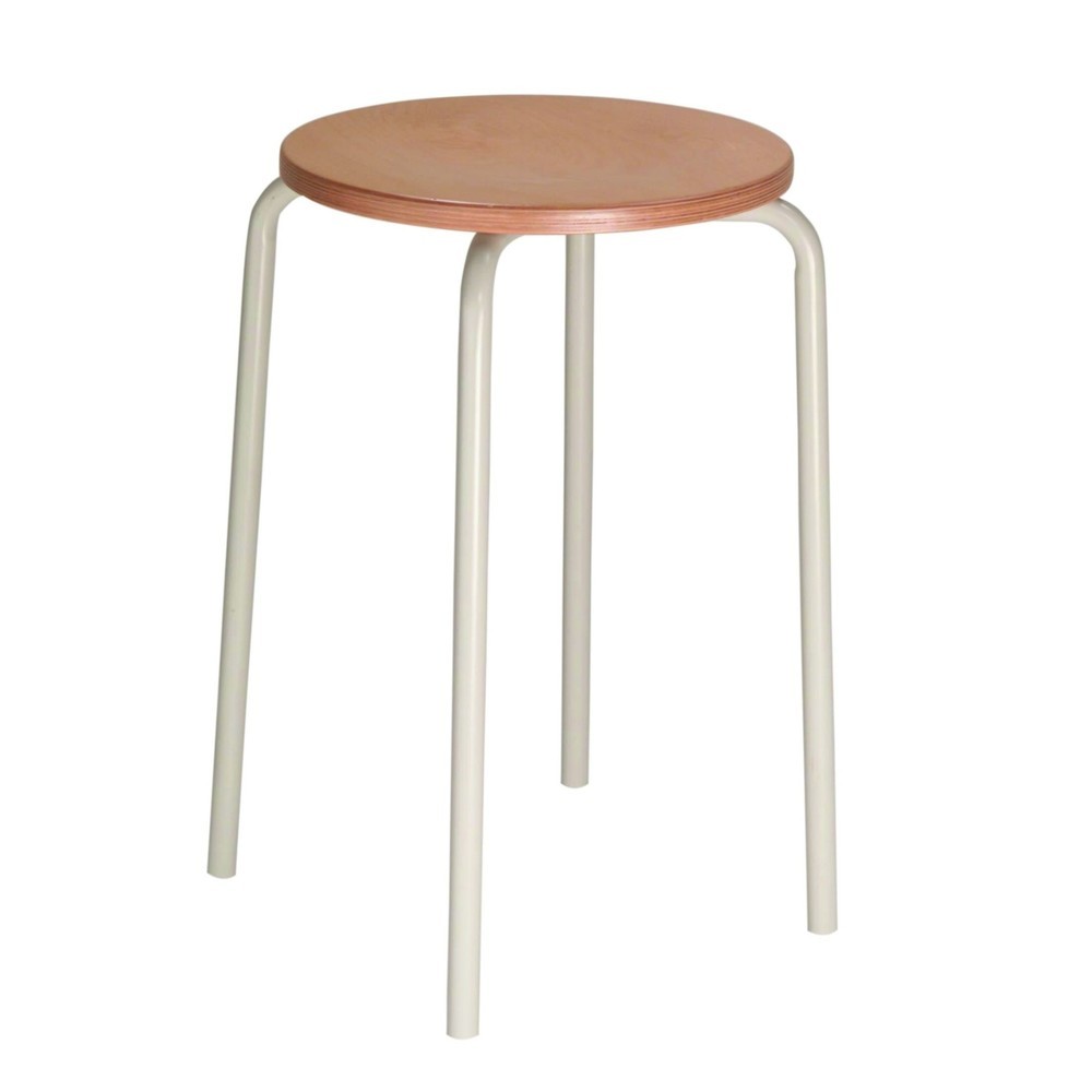 Tabouret HEMMDAL empilable en hêtre, hauteur d’assise 500 mm, patins, gris clair