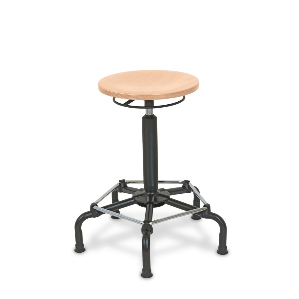 Tabouret HEMMDAL, assise en hêtre, hauteur d’assise 540-740 mm, base acier, patins