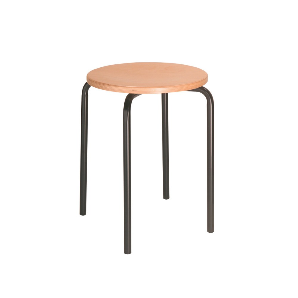 Tabouret HEMMDAL empilable en hêtre, hauteur d’assise 500 mm, patins, noir