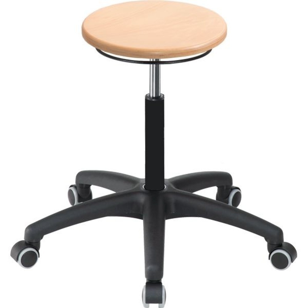 Tabouret Universal Plus, assise en hêtre, hauteur d’assise 420-550 mm, base plastique, roulettes