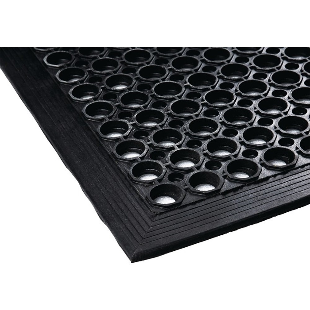 Tapis antifatigue, noir NR / SBR, largeur 0,9 m longueur 1,5 m épaisseur 12 mm, sans insert en tissu