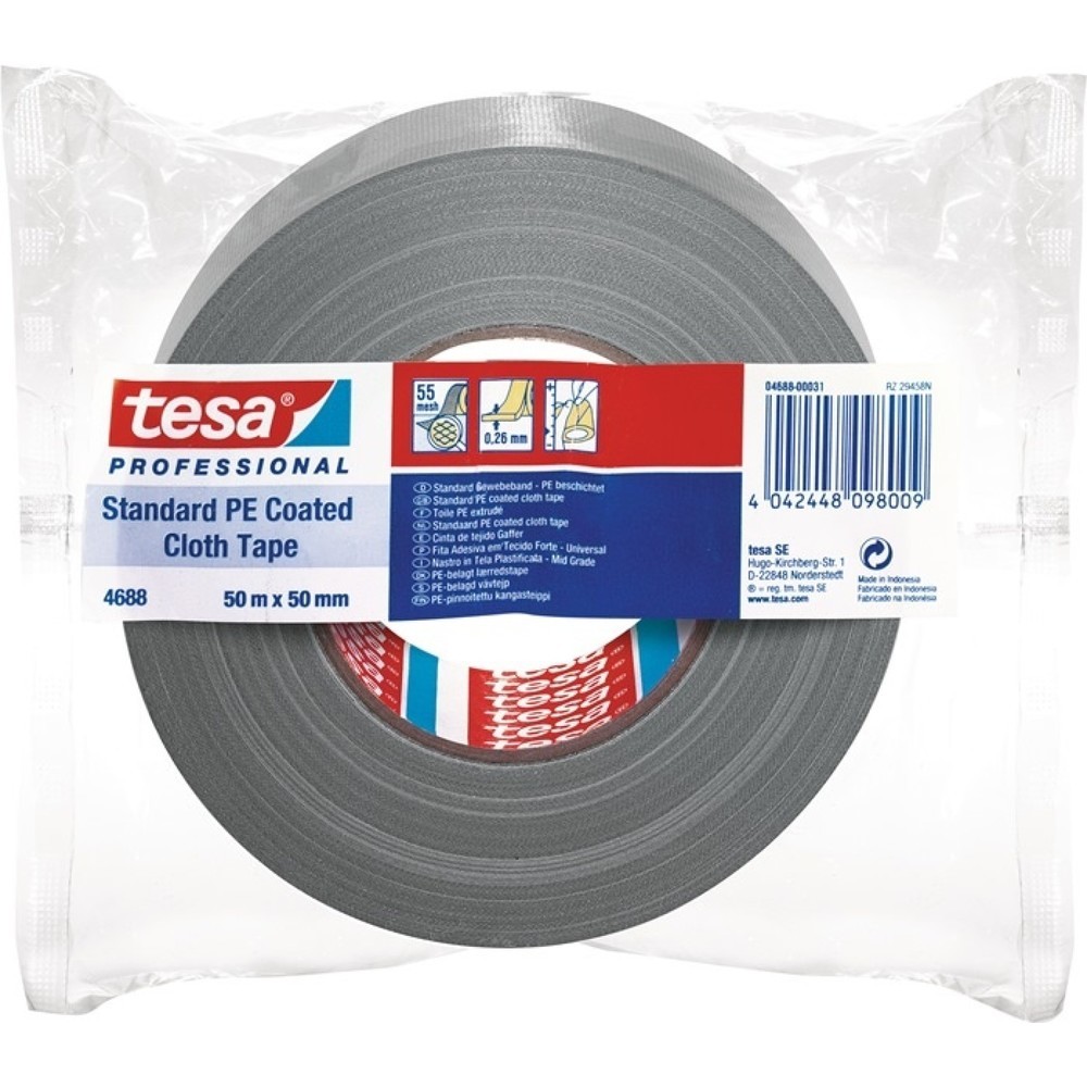 tesa® Gewebeband tesa® band® Standard 4688, Länge 50 m Breite 50 mm, silber-matt, Rolle