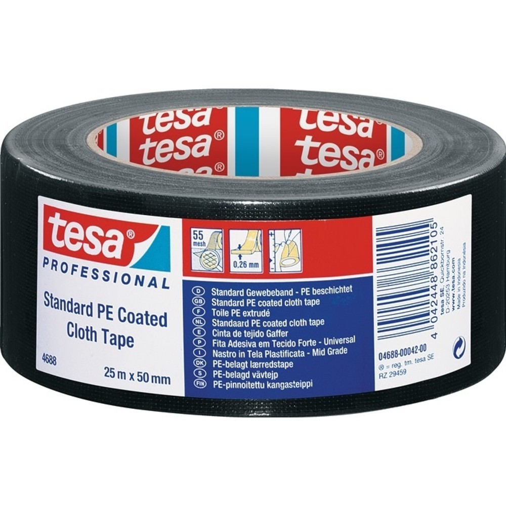 tesa® Gewebeband tesa® band® Standard 4688, Länge 25 m Breite 50 mm, schwarz, Rolle