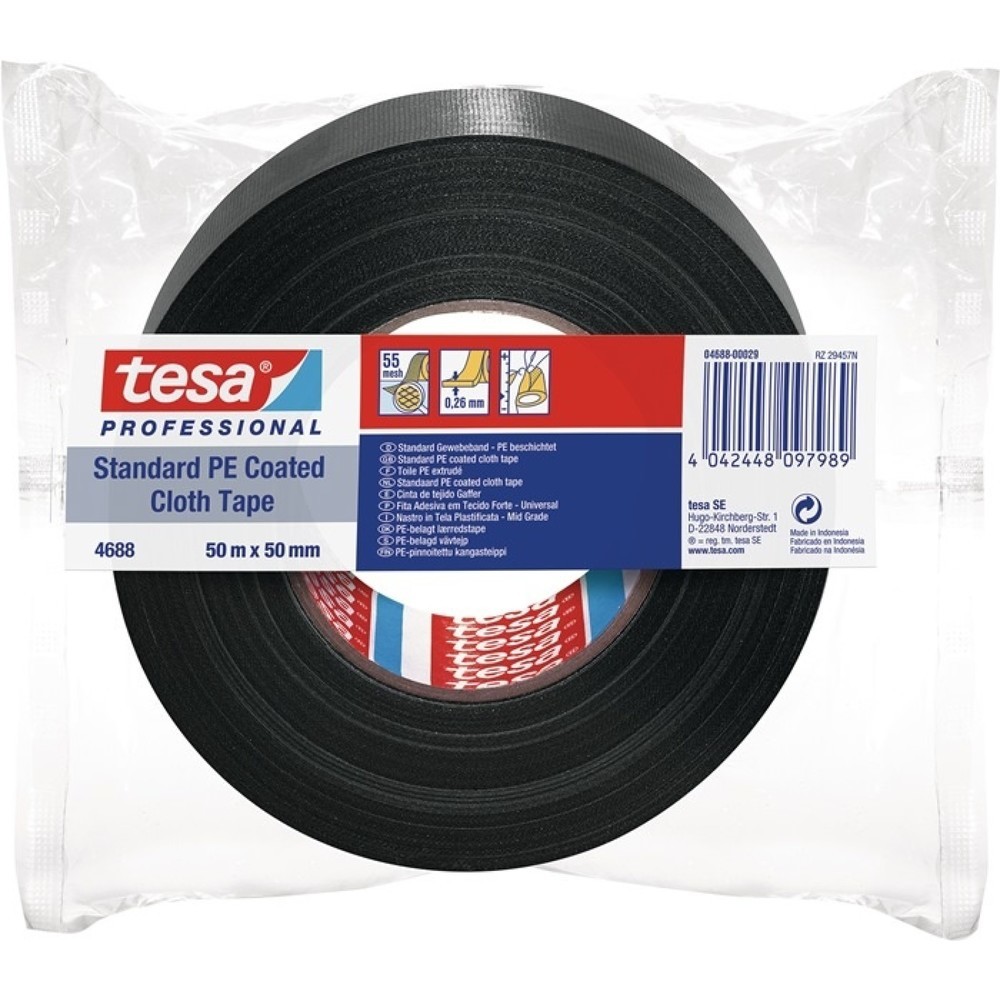 tesa® Ruban toilé tesa® band® Standard 4688, longueur 50 m largeur 50 mm, noir, rouleau