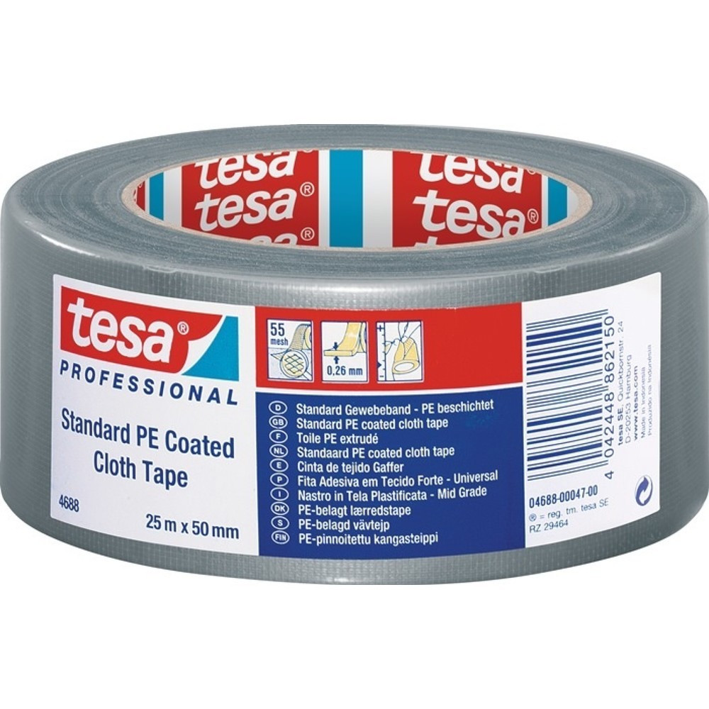 tesa® Ruban toilé tesa® band® Standard 4688, longueur 25 m largeur 50 mm, argent mat, rouleau