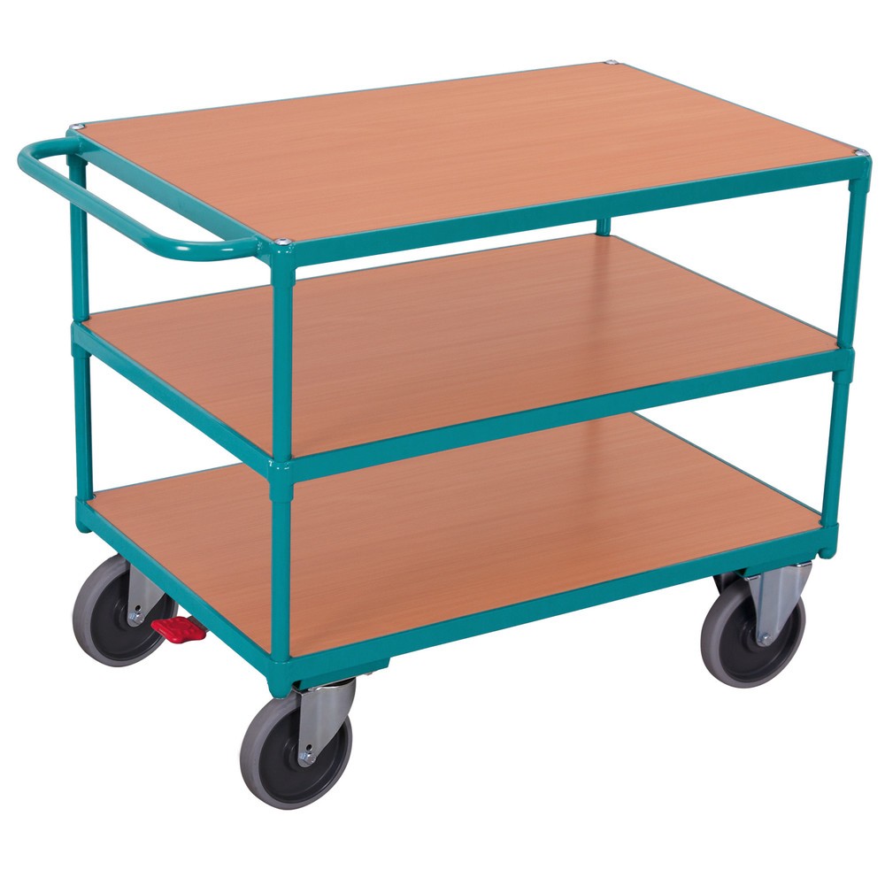 Tischwagen Ameise®, waagerechter Bügel, 3 Etagen à 1.000 x 700 mm, TK 500 kg, mit Zentralbremse