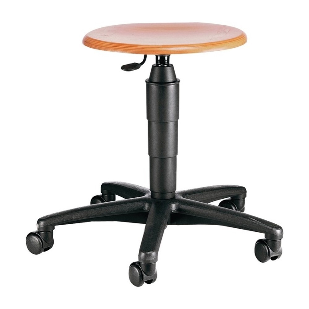 Tabouret pivotant Topstar®, hêtre nature, avec roulettes, hauteur d'assise réglable de 420 à 550 mm