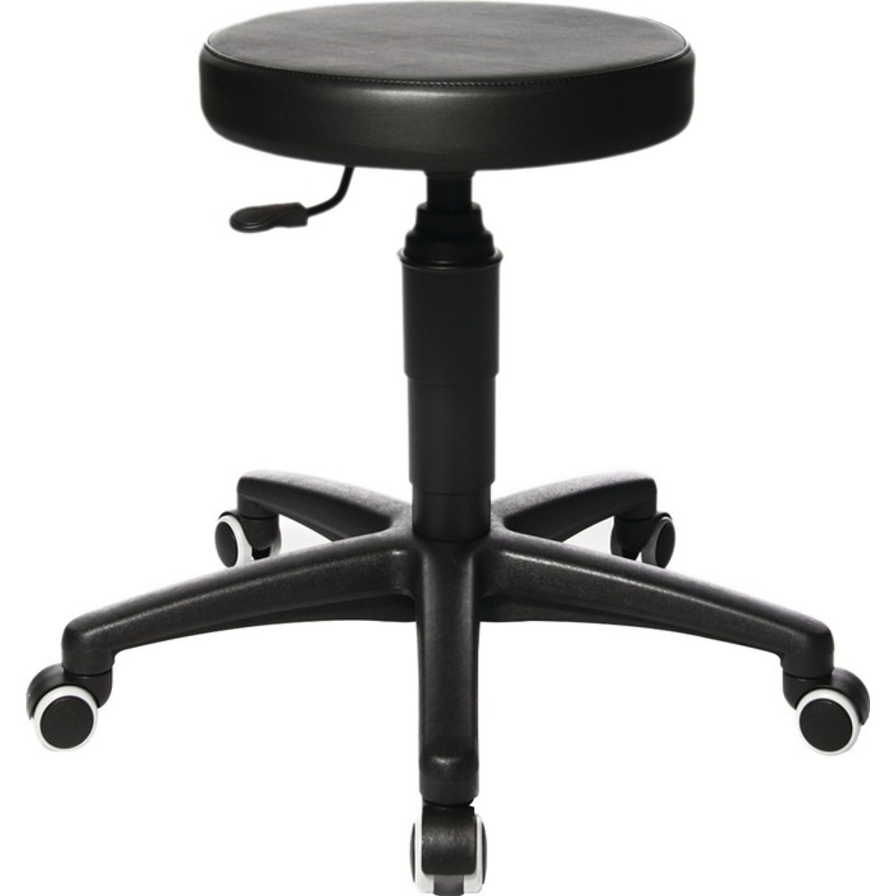 Tabouret pivotant Topstar® Tec 70, rembourrage en similicuir noir, avec roulettes, hauteur d'assise réglable de 390 à 520 mm