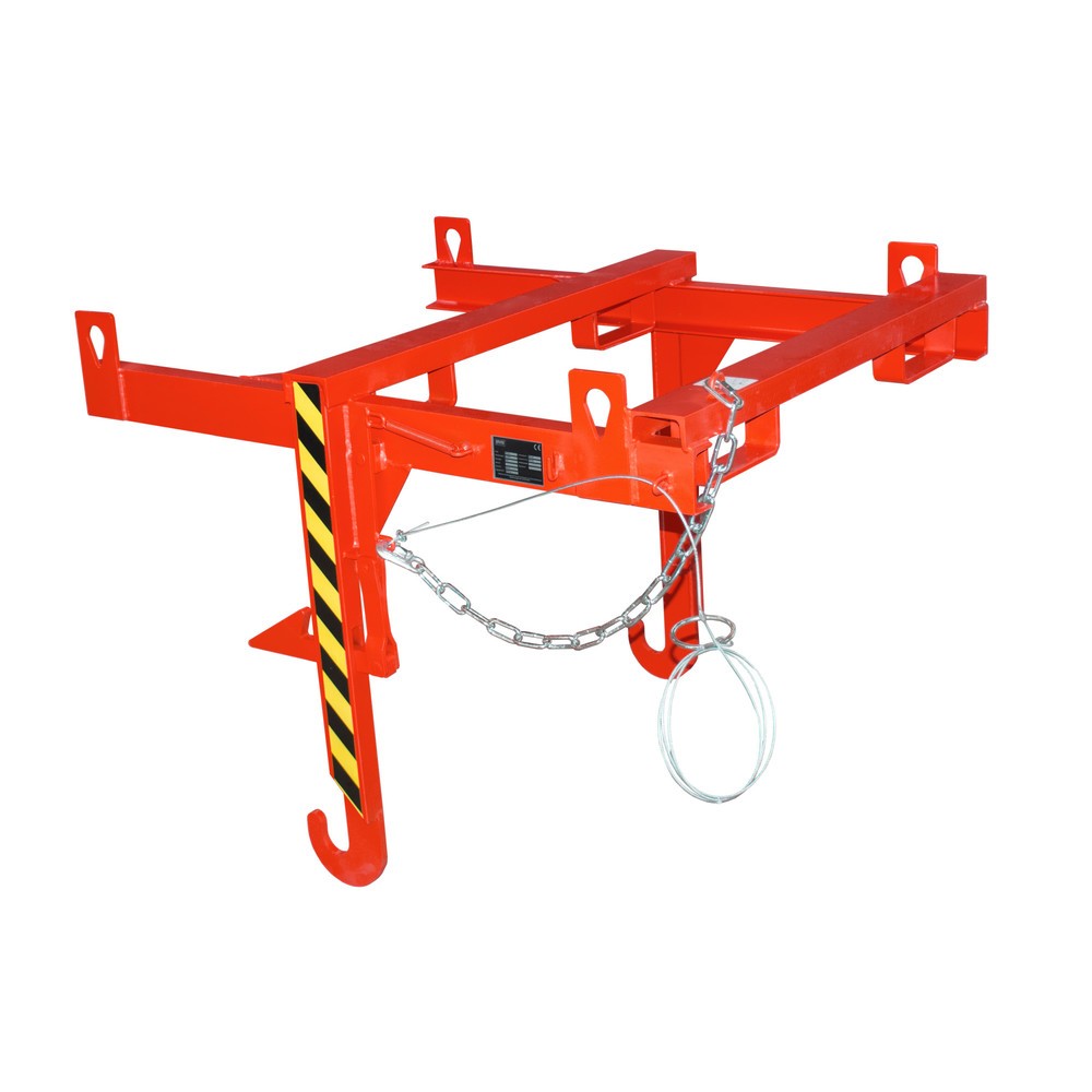 Traverse type BKT pour benne basculante empilable, capacité de charge 2 000 kg, volume 0,9 m³, RAL 3000 rouge feu