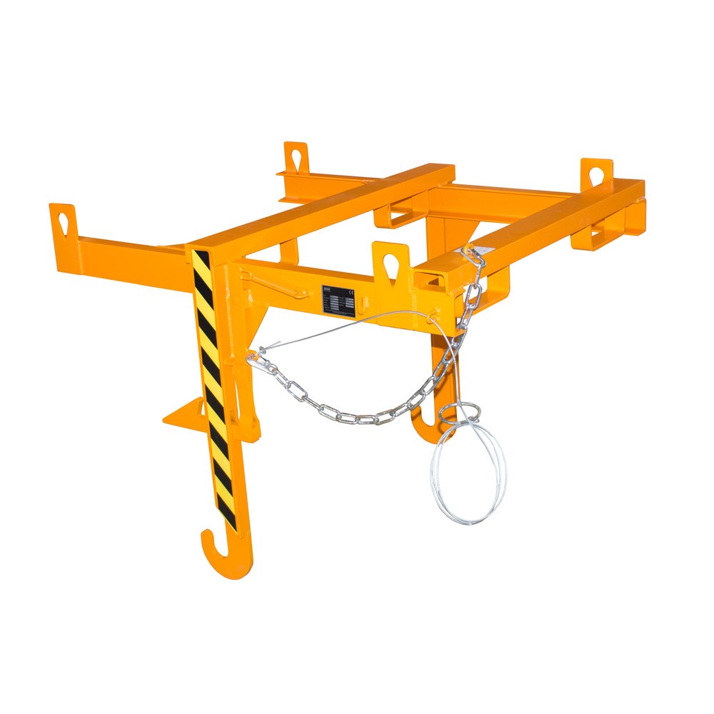 Traverse type BKT pour benne basculante empilable, capacité de charge 2 000 kg, volume 0,9 m³, RAL 2000 jaune orange