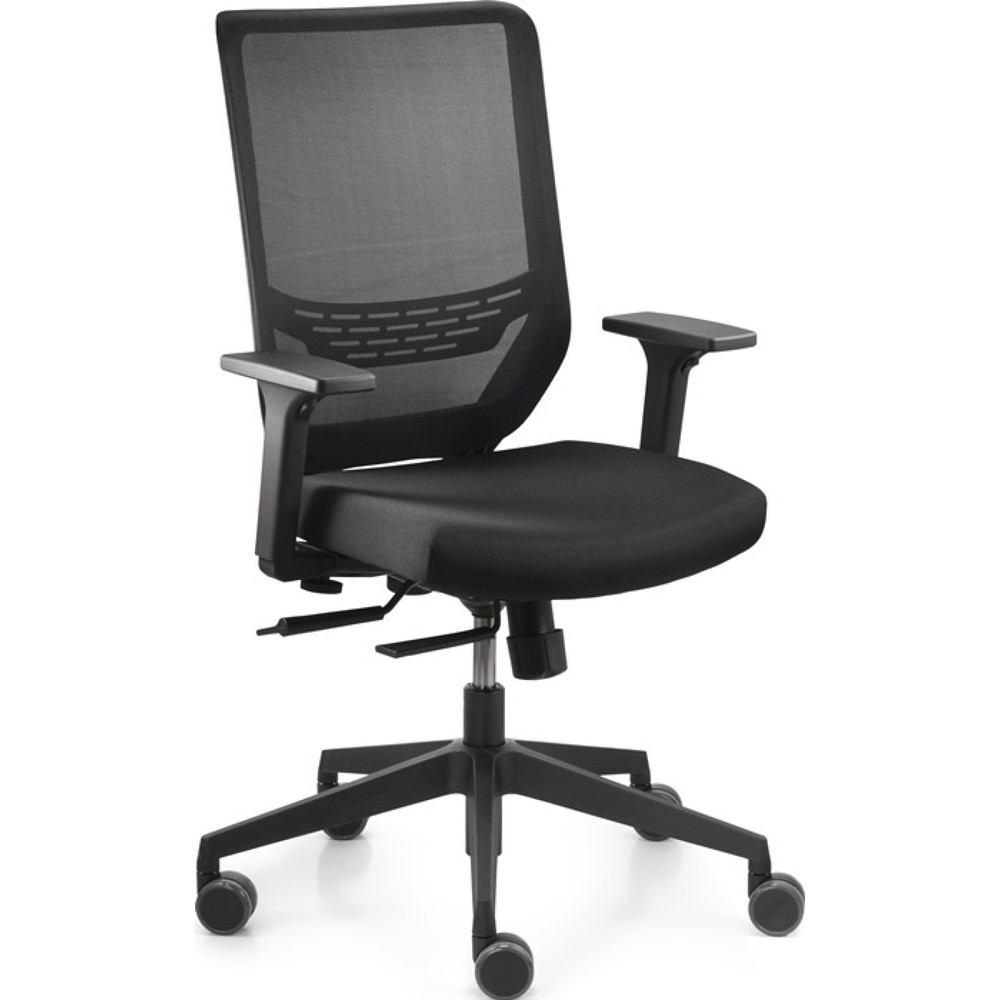 TREND OFFICE Bürodrehstuhl Mesh, schwarz 410-520 mm, Armlehnen, breiten- und höhenverstellbar, mit Synchrontechnik