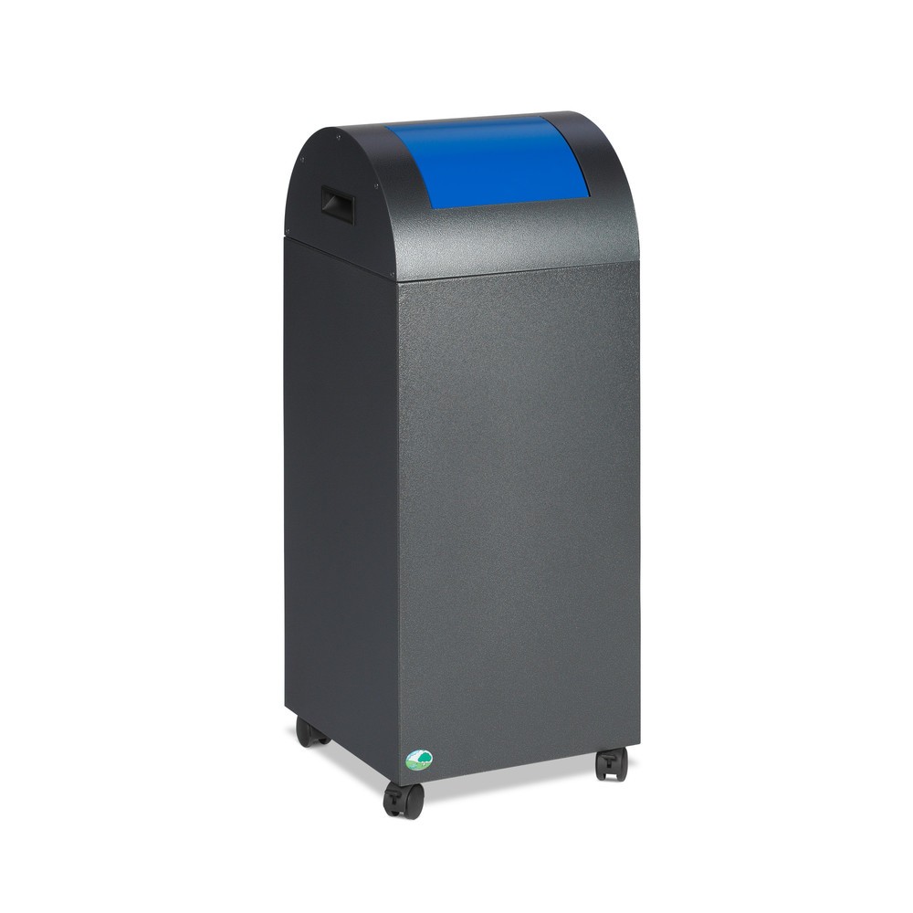 VAR® Collecteur de déchets, 60 litres, autoextinguible, corps argent antique, couvercle rond / bleu