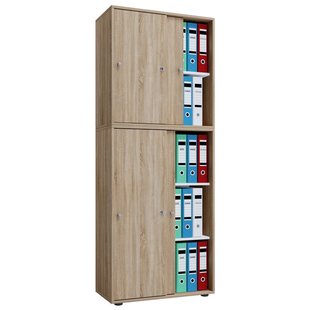 VCM Büroschrank Lona mit Schiebetüren, 5 Fächer, HxBxT 1.780 x 700 x 400 mm, Sonoma-Eiche