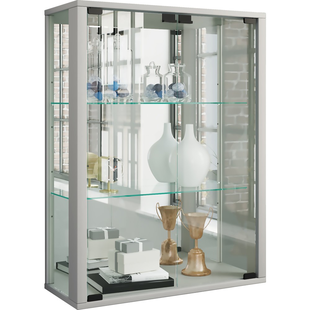 VCM Wandvitrine Udina mit Spiegel, inkl. LED-Beleuchtung, silber