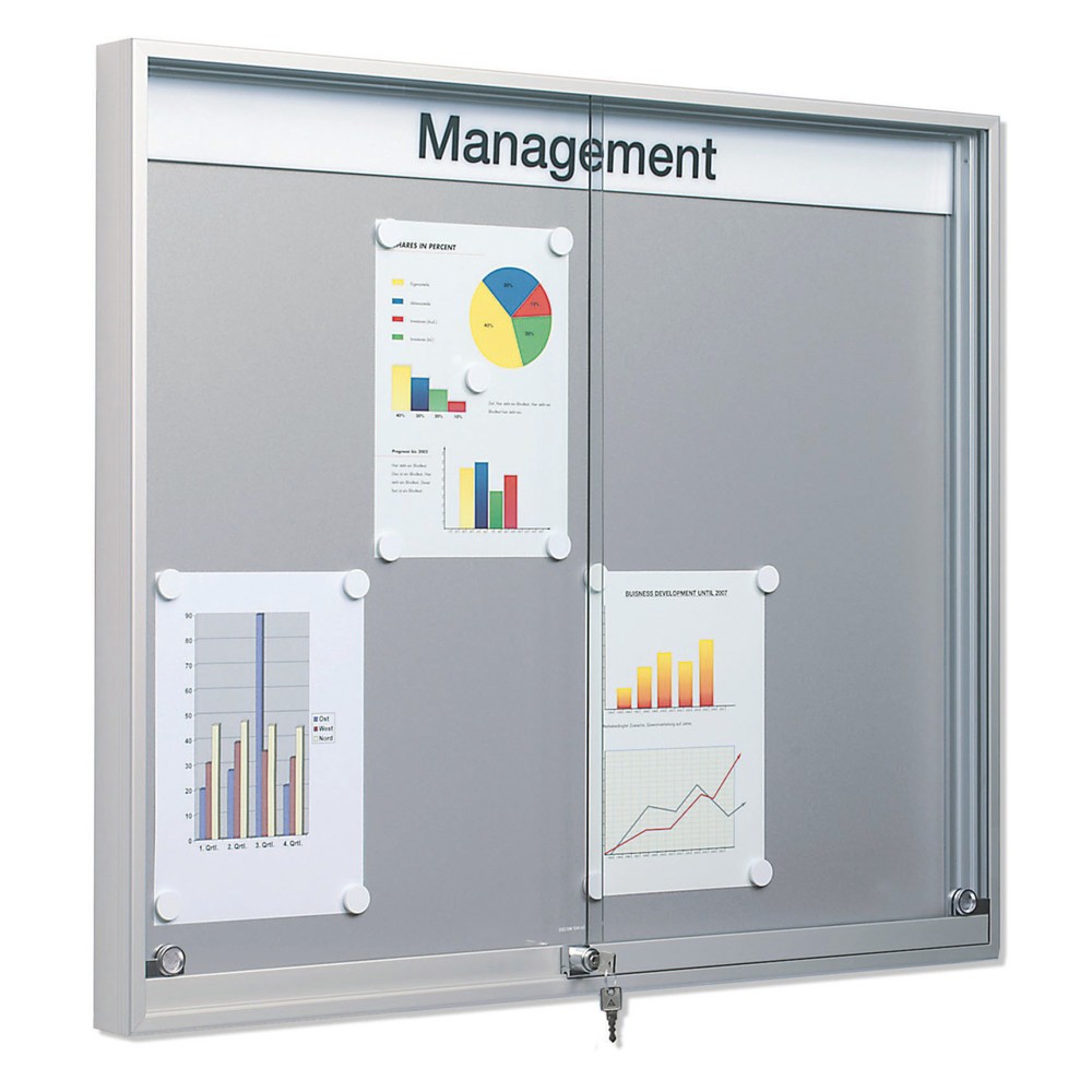 Panneau d’information avec portes coulissantes, coins carrés, H x l 790 x 790 mm, aluminium