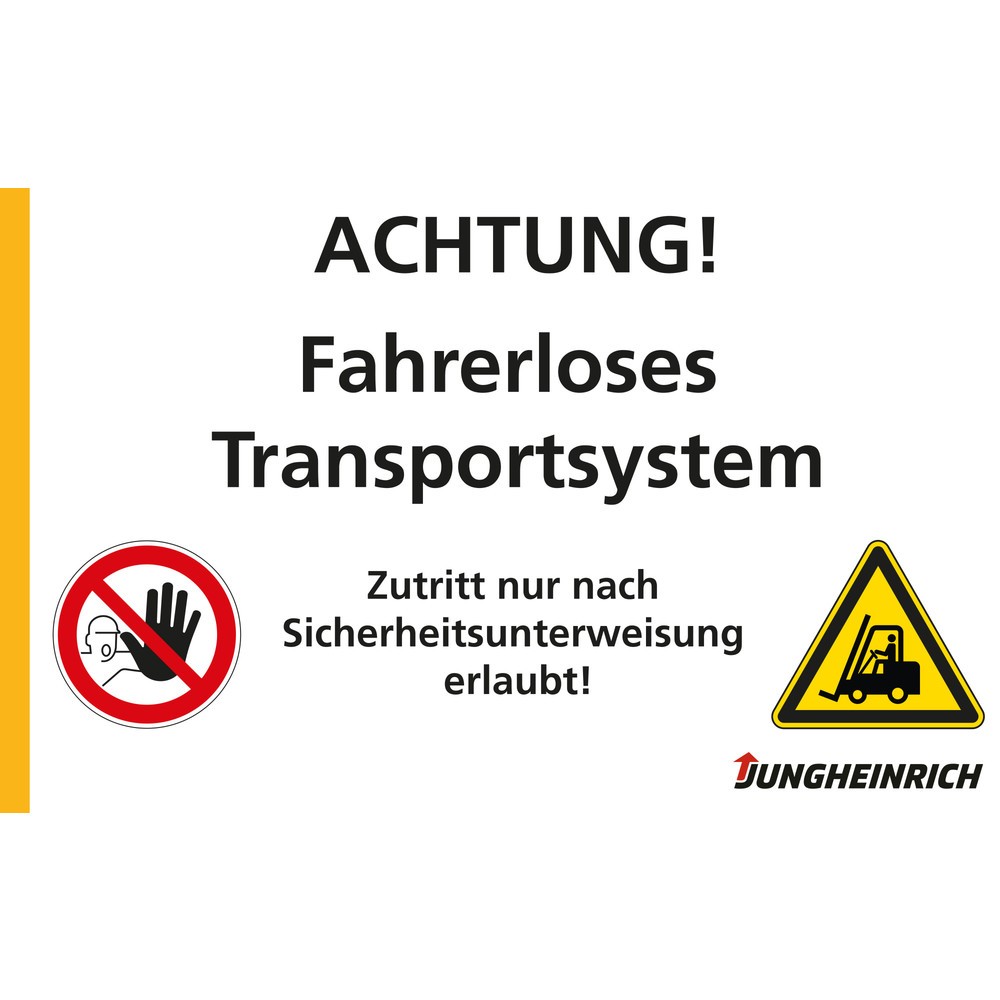 Warnschild - "Fahrerloses Transportsystem", weiss, BxH 800 x 500 mm