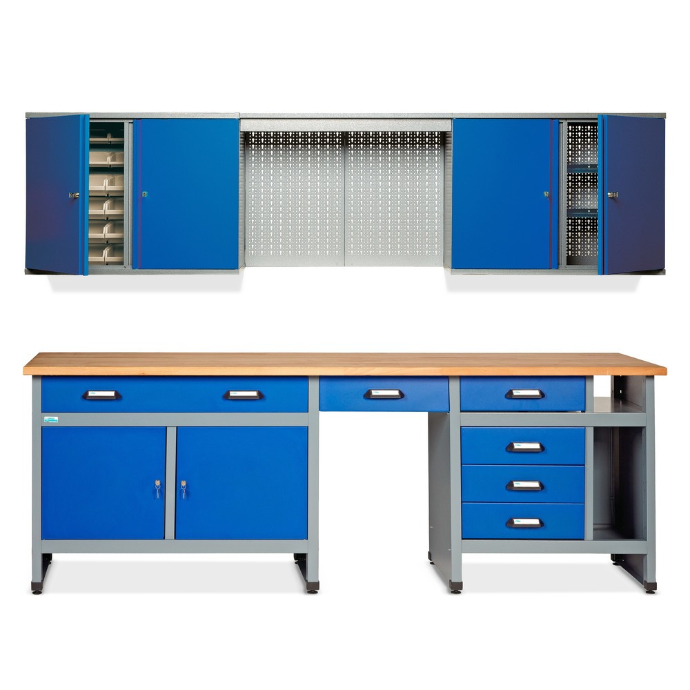 Werkstatt-Set Bern 2-teilig, Hängeschrank + Werkbank, Breite 2.400 mm, blau