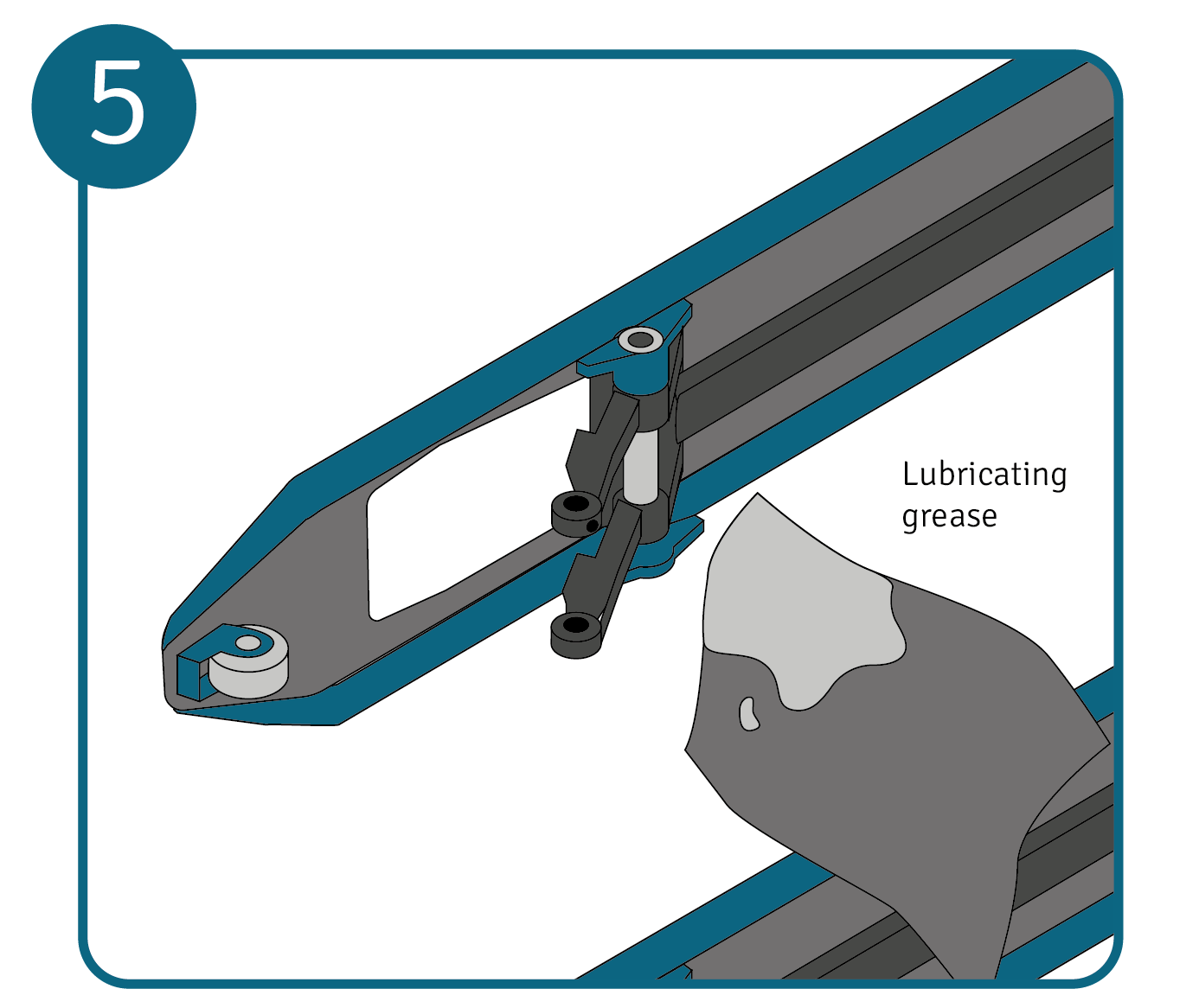 A pallet truck positioned on its side with an old cloth being used to lubricate the parts