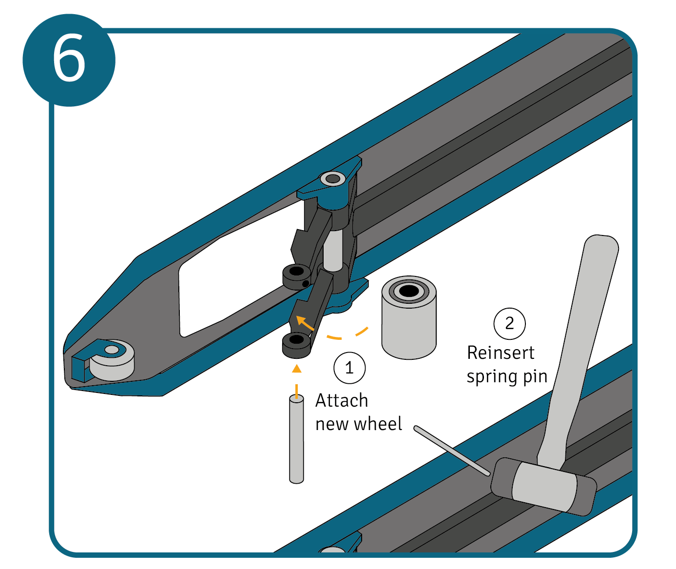 Attaching the new pallet truck replacement roller wheel