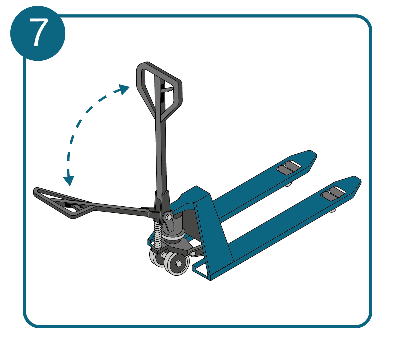 Test your pallet jack by lowering and raising the tow bar multiple times